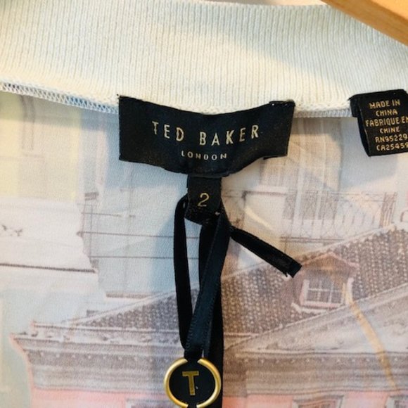 Ted Baker Regency Houses Print Cardigan, Pale Green Sz 2 Cotton w/print back - Picture 3 of 5
